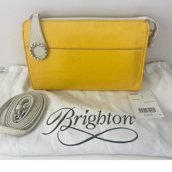 NWT BRIGHTON Gaudi Yellow Leather Clutch Crossbody‎ Purse Dust Bag Wedding ($125 - Picture 1 of 8